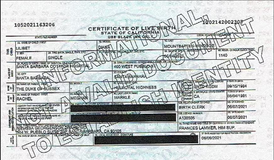 شهدة ميلاد ابنة الأمير هاري وميجان ماركل
