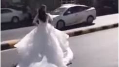 فيديو متداول لعروس تهرب بفستان  الزفاف 