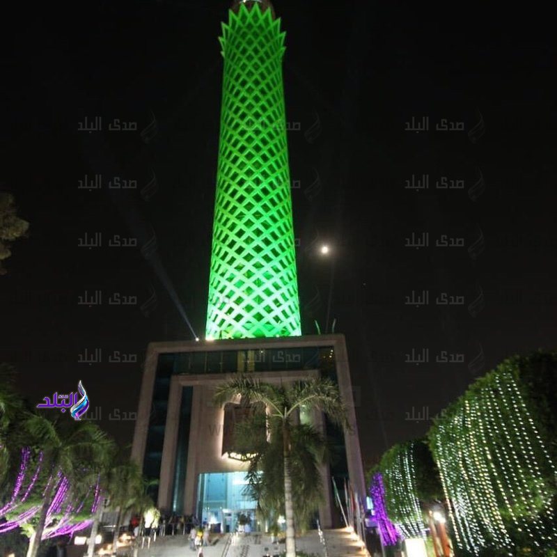 أرشيفية - برج القاهرة باللون الأخضر  احتفالا باليوم الوطني للسعودية