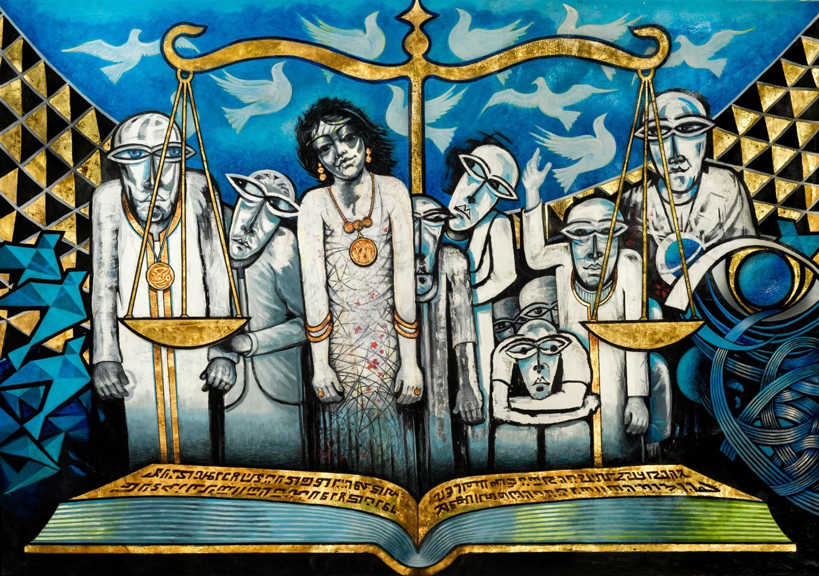 عمل فني باستخدام الذهب والأكريلك على كانفس للفنان أحمد فريد