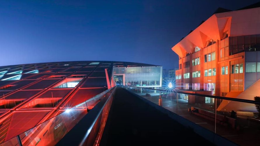 مكتبة الإسكندرية تغير إضاءتها للون البرتقالي