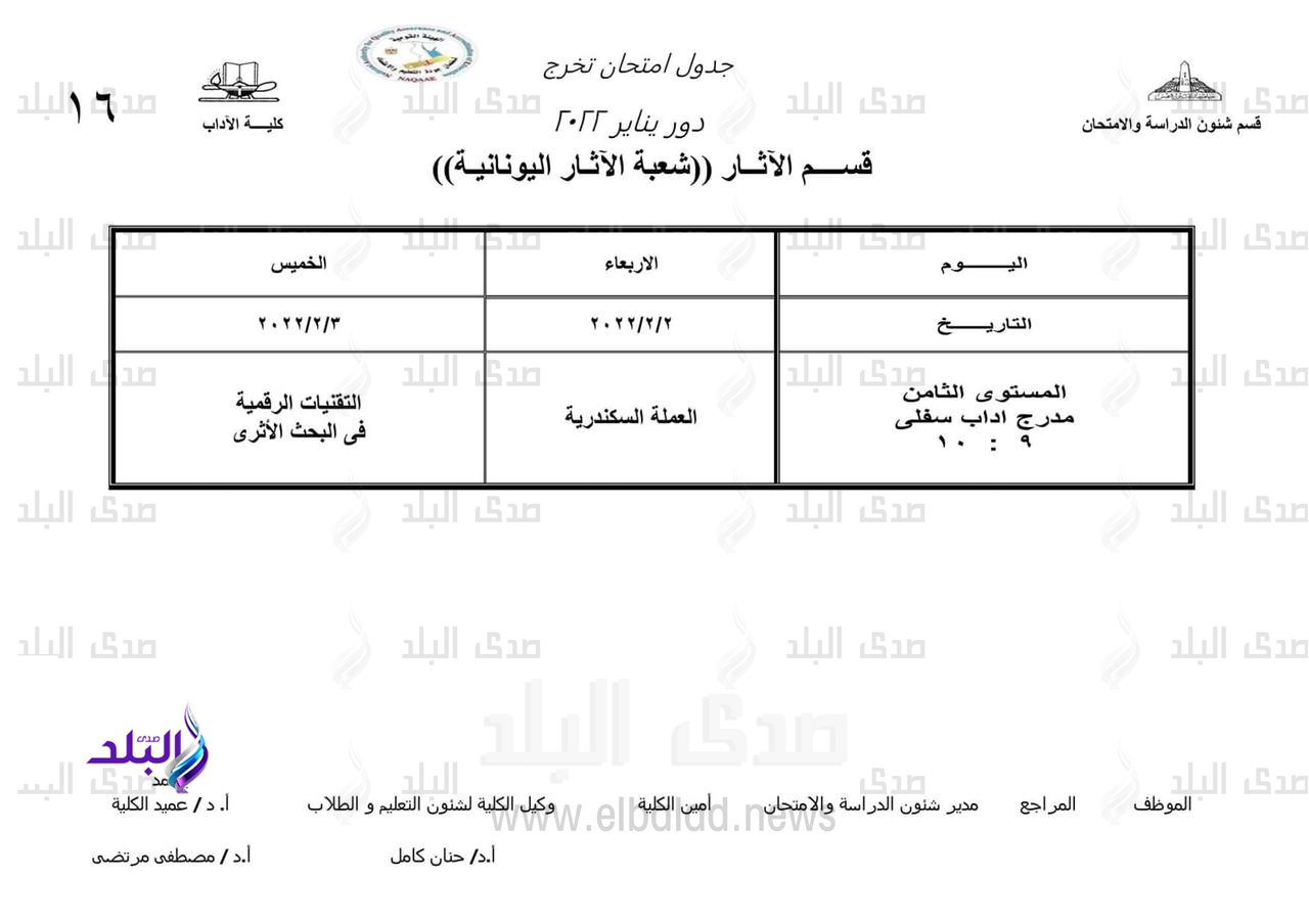 16 جدول امتحانات التخرج للفصل الدراسي الأول لكلية الآداب جامعة عين شمس 