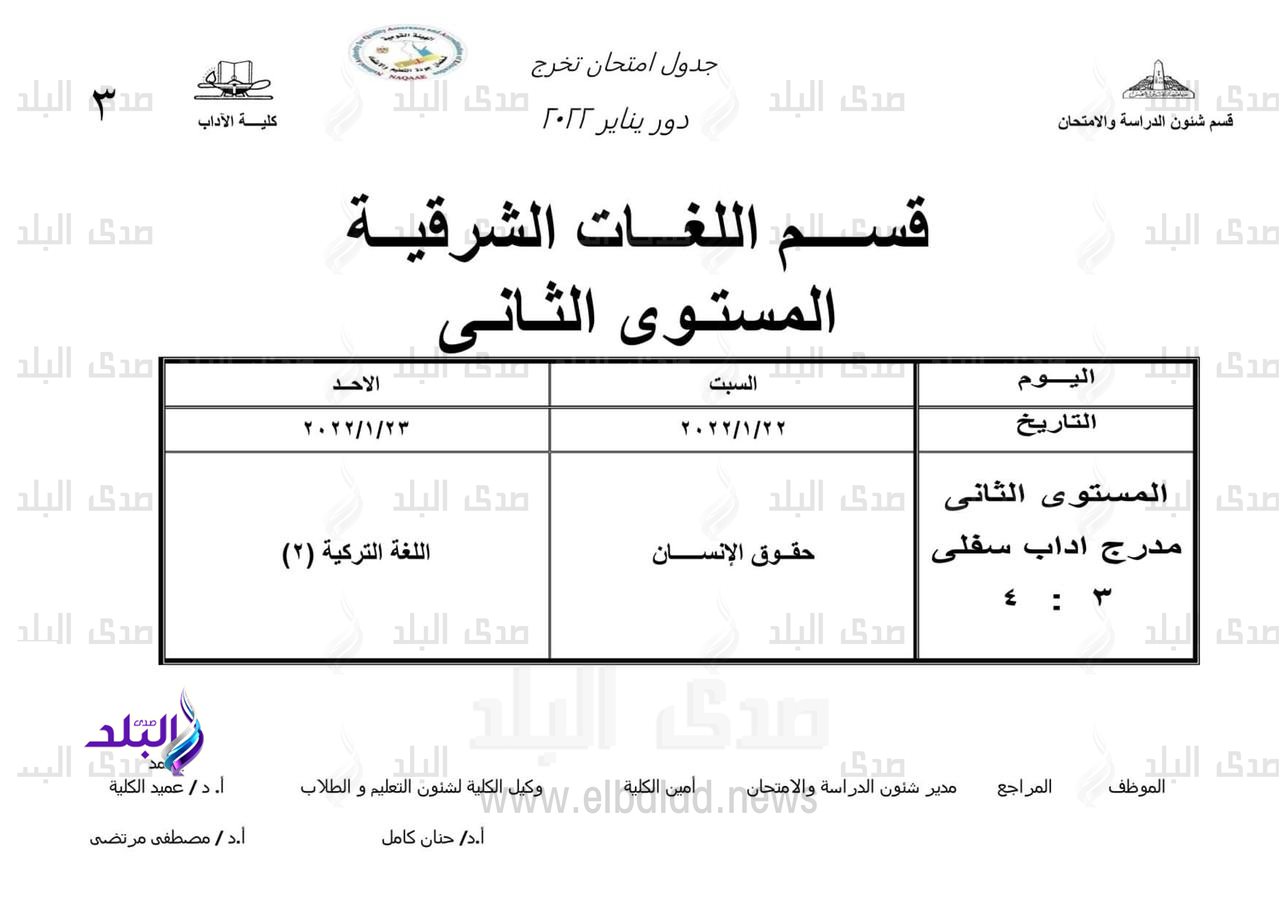 3 جدول امتحانات التخرج للفصل الدراسي الاول لكلية الآداب جامعة عين شمس 