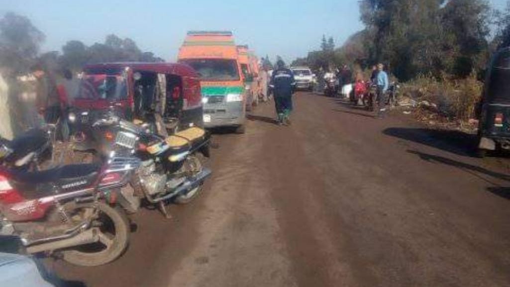 لقطة من حادث انقلاب ميكروباص في ترعة بالغربية