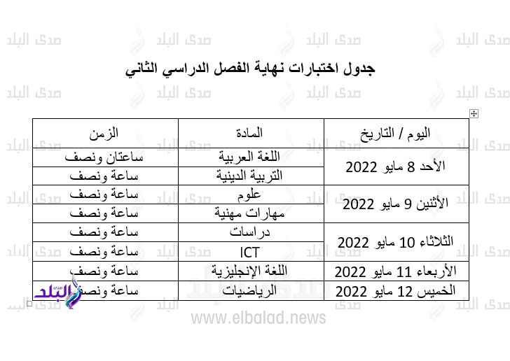 جدول اختبارات الصف الرابع الابتدائي لشهري فبراير ومارس ونهاية العام