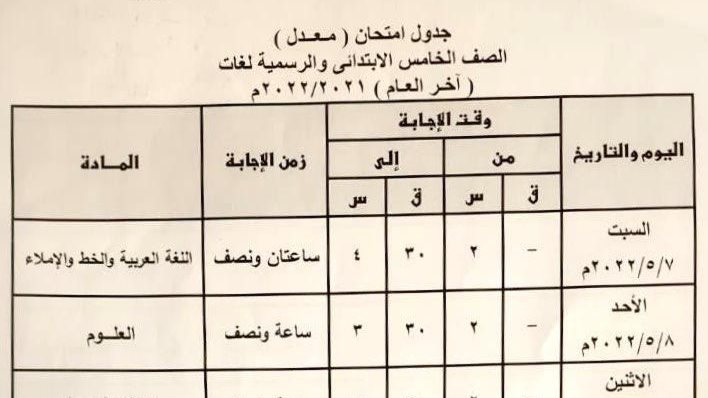 جداول الأمتحانات 