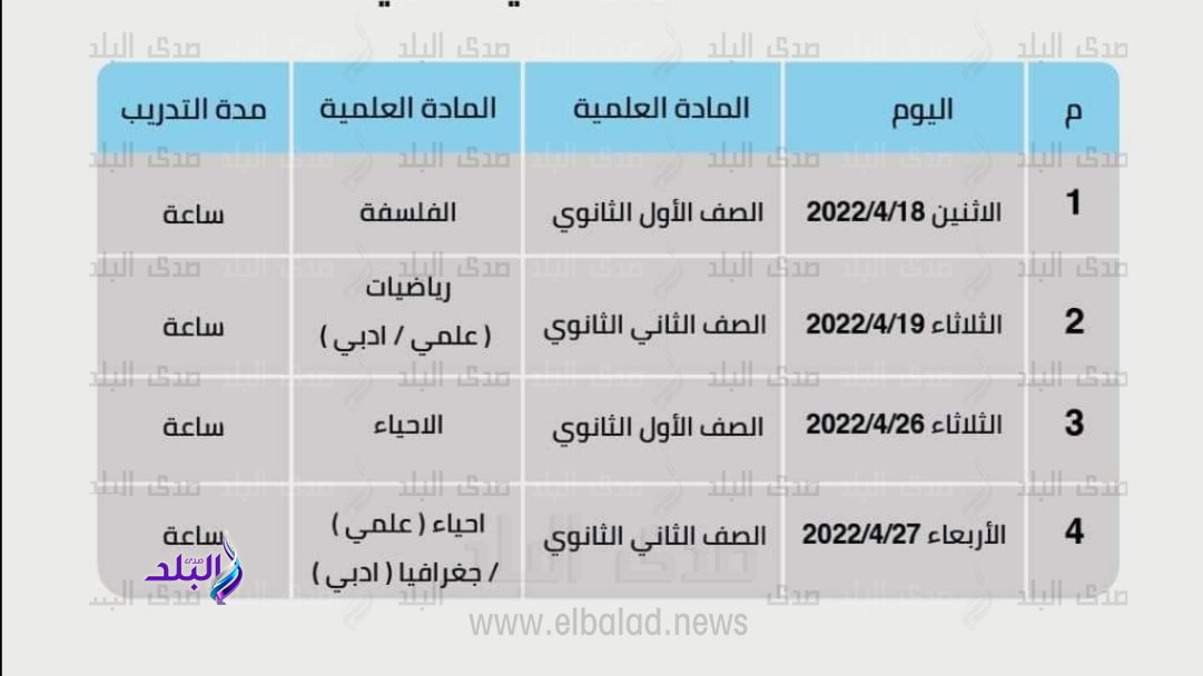 جدول الامتحانات التدريبية لطلاب الصفين الاول والثاني الثانوي