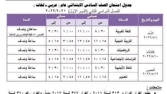 جدول الامتحانات 