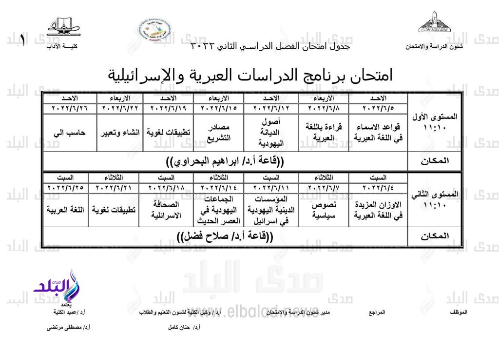 جدول امتحانات البرامج المميزة الفصل الدراسي الثاني