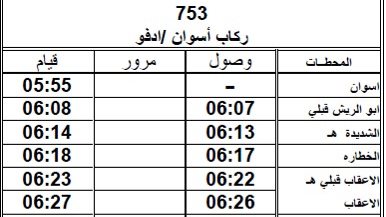 تعديل مواعيد قطارات أسوان / إدفو