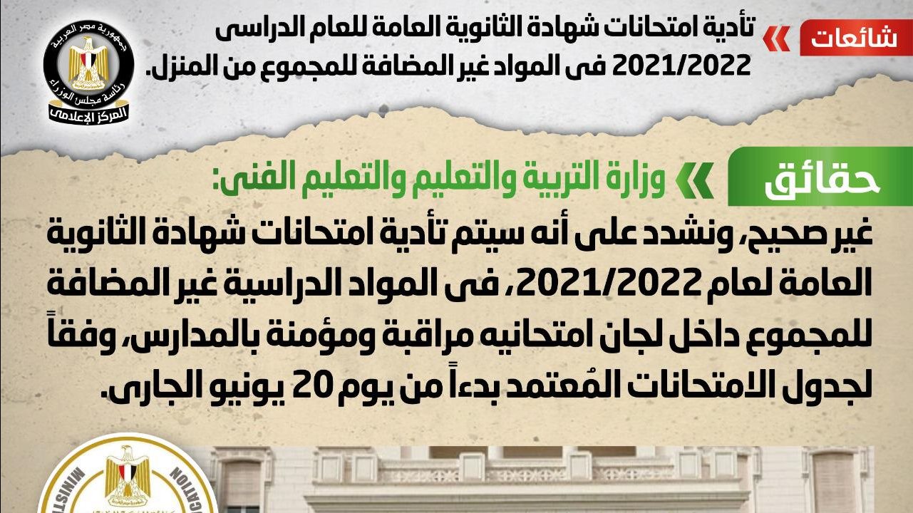 حقيقة تأدية امتحانات الثانوية العامة في المواد غير المضافة ل