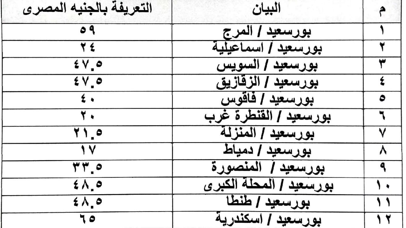 تعريفة بورسعيد 