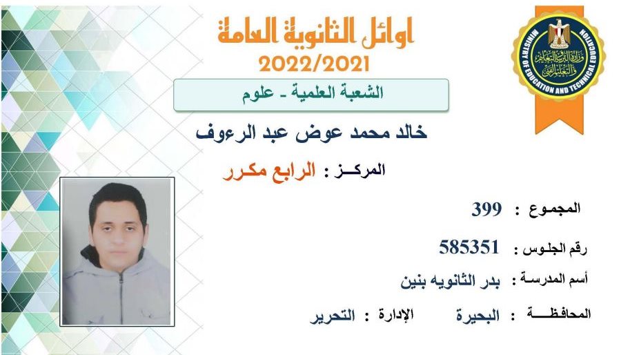 الطالب خالد محمد عوض عبد الرءوف