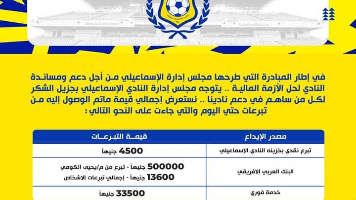 تبرعات جماهير الاسماعيلى