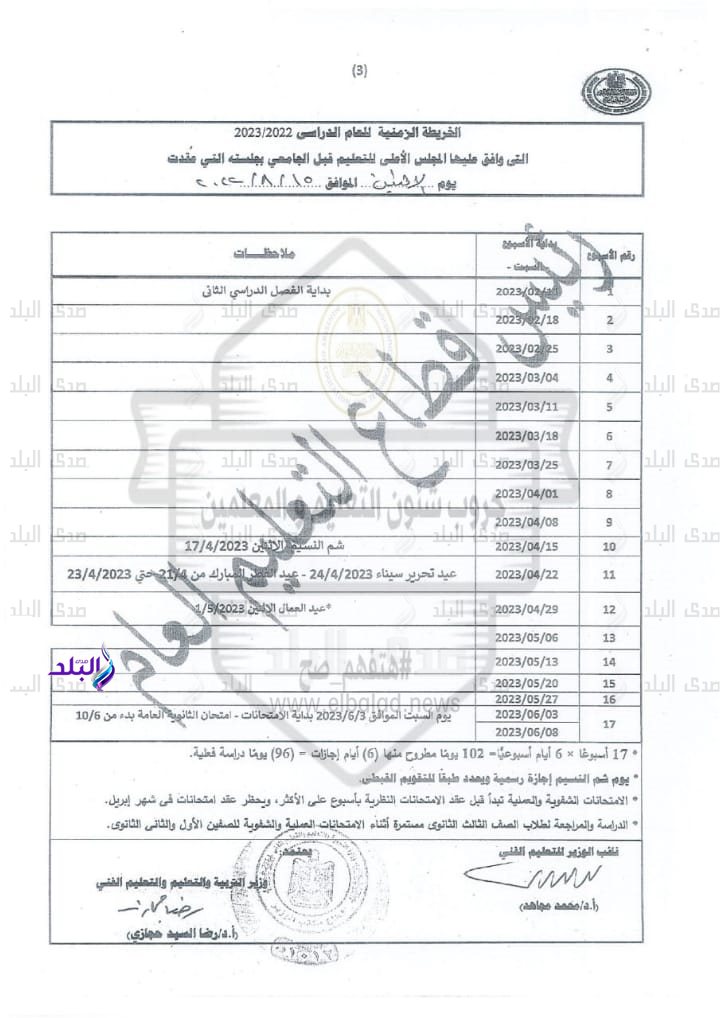 الخريطة الزمنية الجديدة للعام الدراسي 2022 / 2023