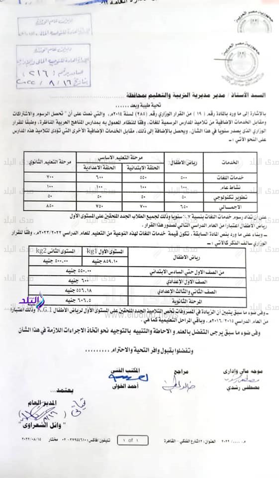 رسوم اضافية لـ المدارس الرسمية للغات و الرسمية المتميزة