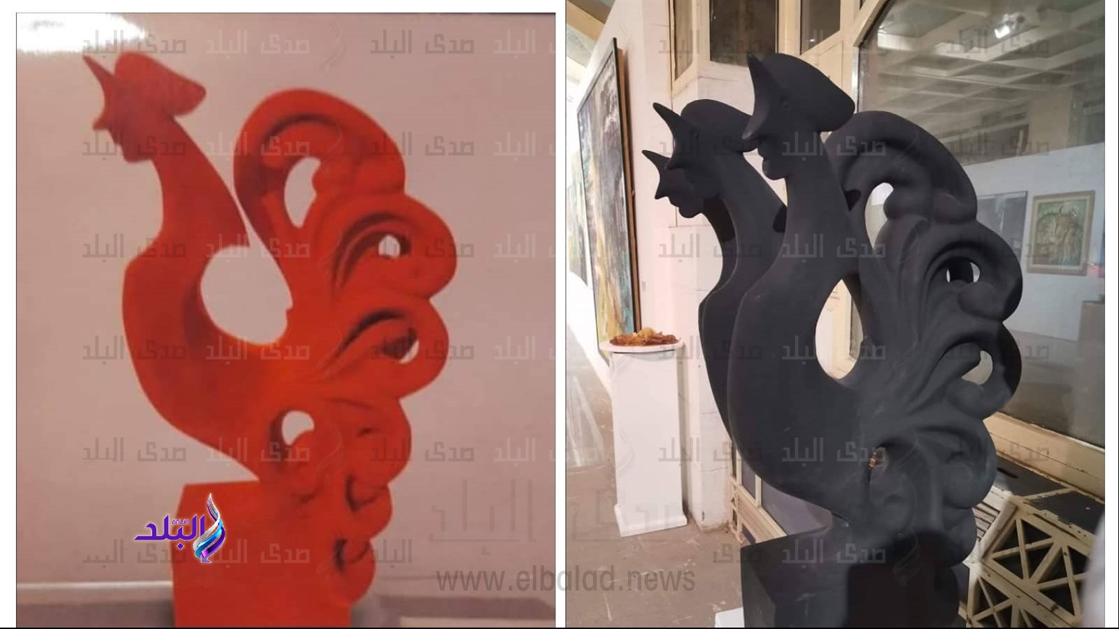 تمثال النحات محمد ثابت المسروق قبل وبعد التعديل