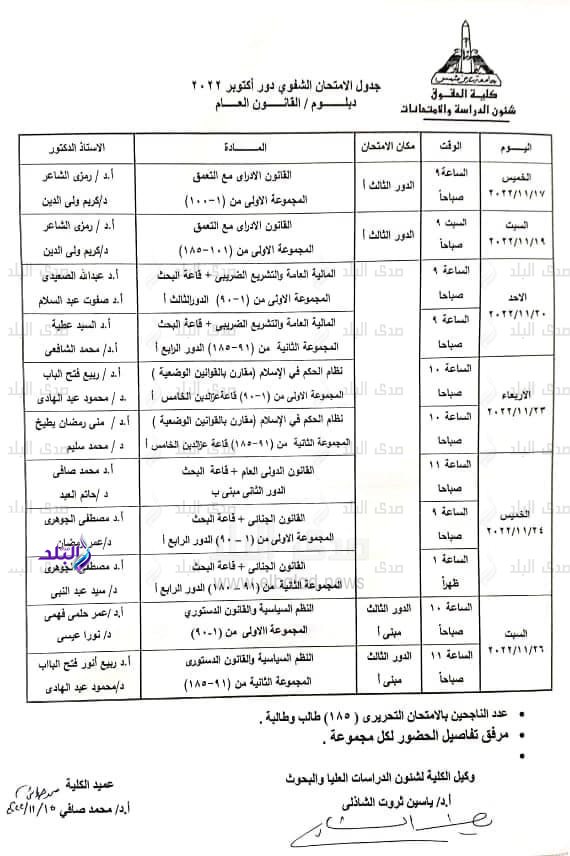 جداول امتحانات الشفوي لـ الدبلومات