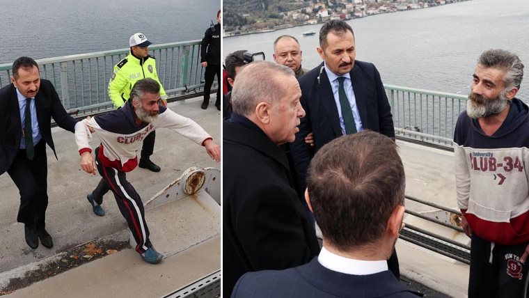 اردوغان يقنع مواطنا تركيا بالعدول عن الانتحار في اسطنبول