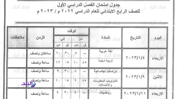 جدول امتحانات نصف العام 2023