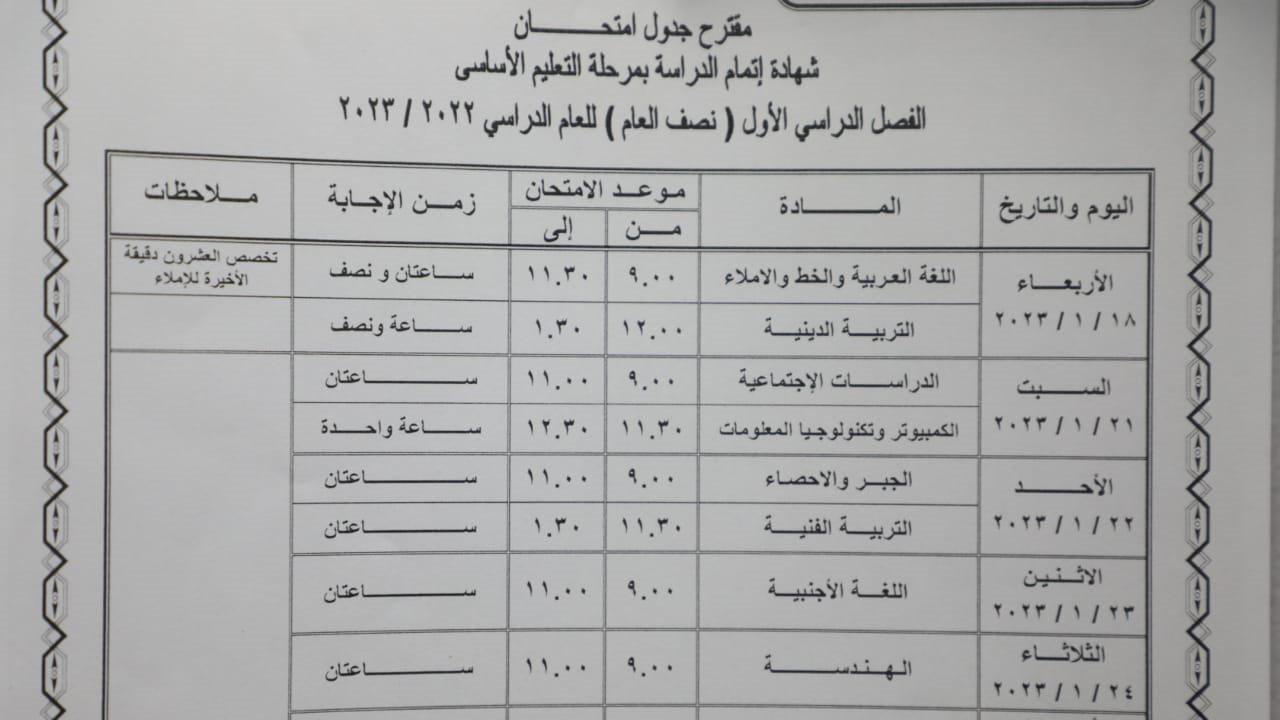 جداول الامتحانات جداول الامتحانات