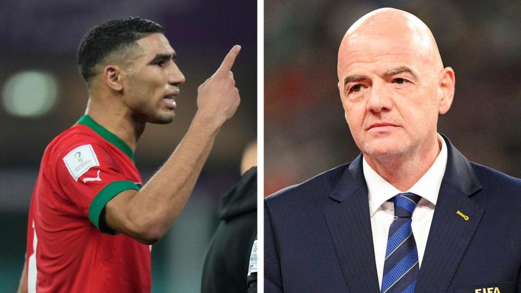 جياني إنفانتينو رئيس الفيفا - أشرف حكيمي لاعب المغرب