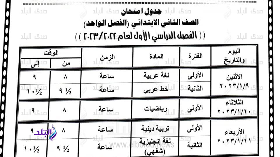 جداول امتحانات الترم الاول 2023 الوادي الجديد