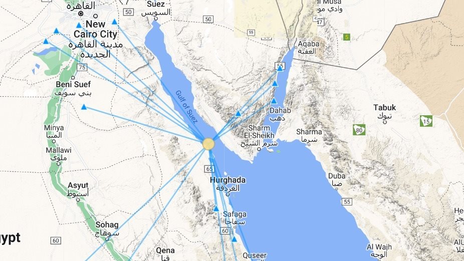 خريطة المحافظات المتؤثرة بـ زلزال الطور