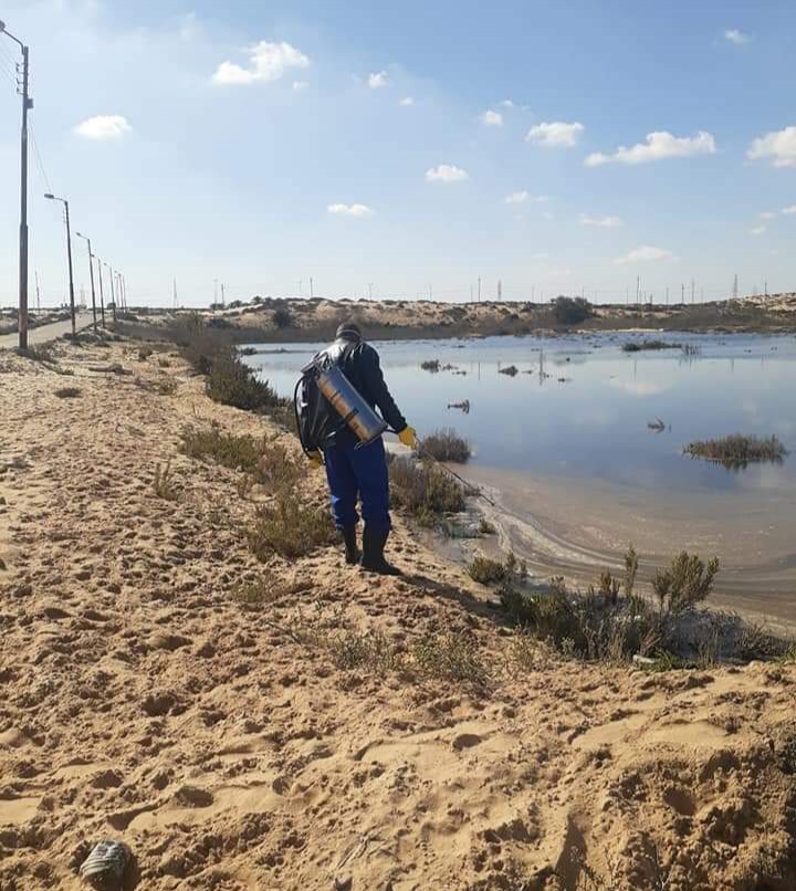 رش برك المياه  الراكدة في قري بئر العبد  