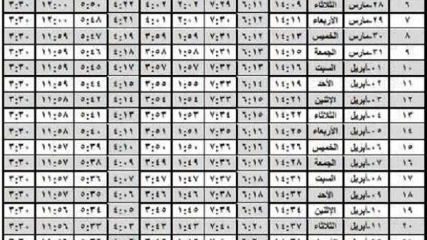 امساكية شهر رمضان المبارك 