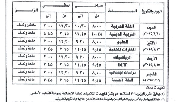 جدول امتحانات الترم الأول 2025