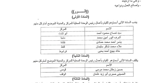 محافظ قنا يعتمد حركة تنقلات موسعة لرؤساء الوحدات المحلية ونوابهم