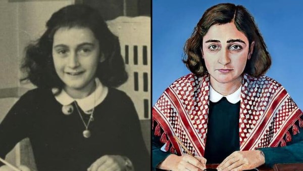 لوحة آن فرانك بالكوفية الفلسطينية