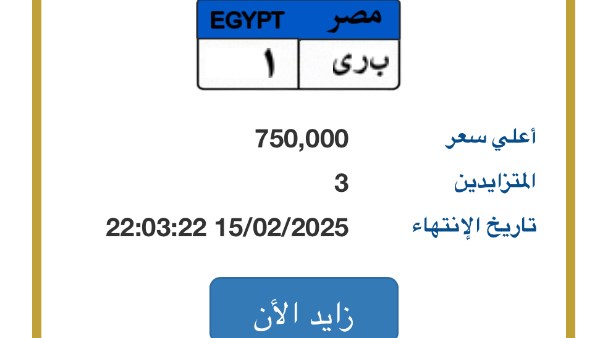 تقترب من المليون جنيه.. المنافسة تشتعل على لوحة سيارة مميزة