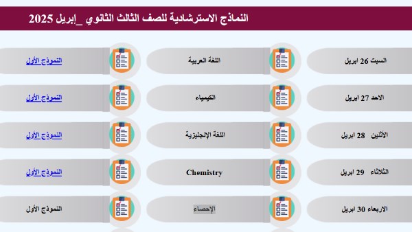 نماذج استرشادية جديدة لـ امتحانات الثانوية العامة 2025