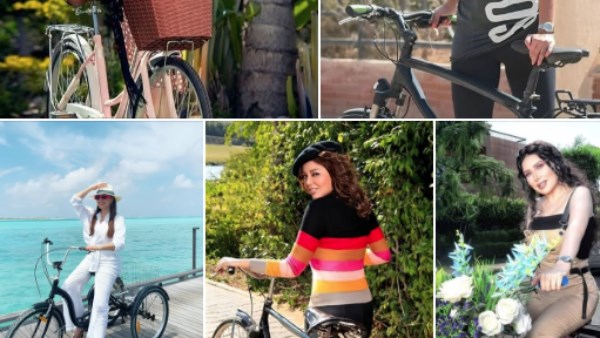 بالكعب العالي.. في اليوم العالمي للدراجة الهوائية نجمات في سباق الجاذبية