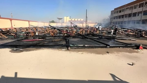 حريق خيمة امتحانات 