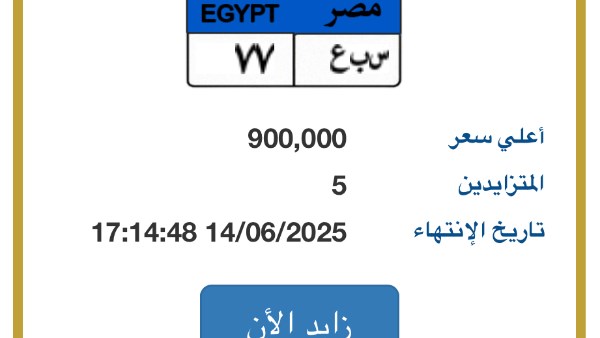 لوحة سيارة تحمل أحرف «سبع» يصل سعرها لـ 900 ألف جنيه
