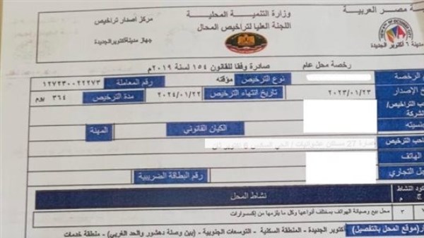 تجديد رخصة تشغيل محل