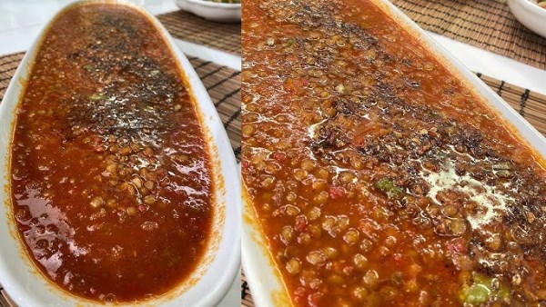 طريقة عمل العدس بجبة بالطماطم  