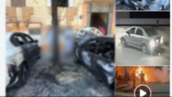 اضرام النار فى سيارتين