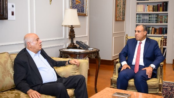 وزير الخارجية بدر عبد العاطى خلال اجتماعه مع جبريل الرجوب
