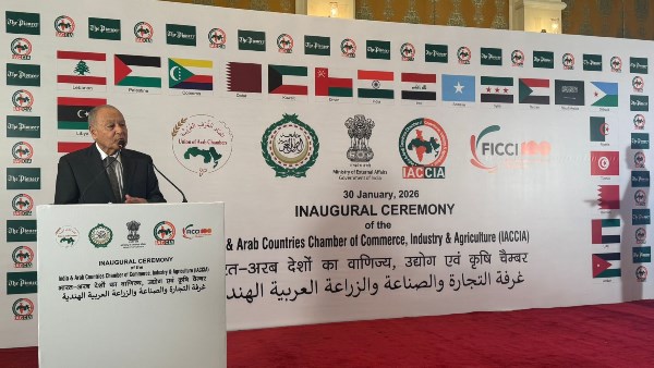 أحمد أبو الغيط خلال افتتاح غرفة التجارة العربية الهندية