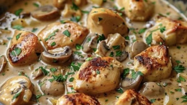 استراجانوف الدجاج بالمشروم الكريمي