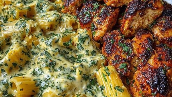 مكرونه دجاج بالزبدة والثوم مع جبنة الشيدر والبارميزان