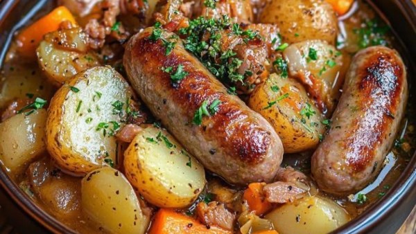 بالطعم البلدى..طاجن سجق بالبطاطس والجزر 