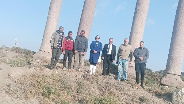 الآثار تزيل الحشائش بـ منطقة آثار ميدوم في بني سويف