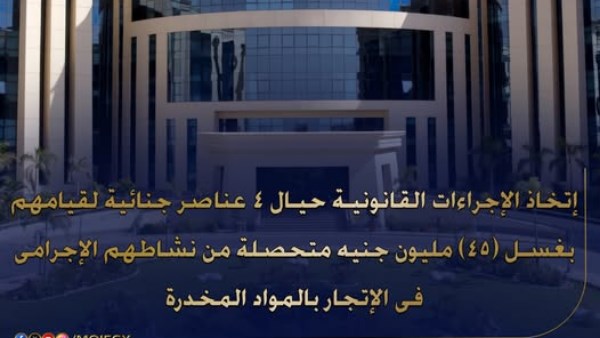 حبس 4 عناصر جنائية لاتهامهم بغسل 45 مليون جنيه