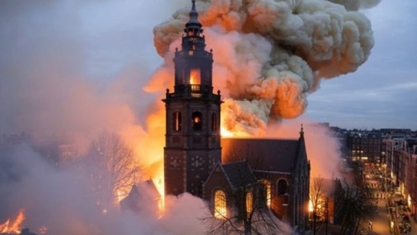 صورة الحريق بالكنيسة التاريخية