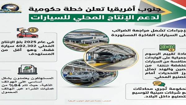 جنوب أفريقيا تعلن خطة حكومية لدعم الإنتاج المحلي للسيارات